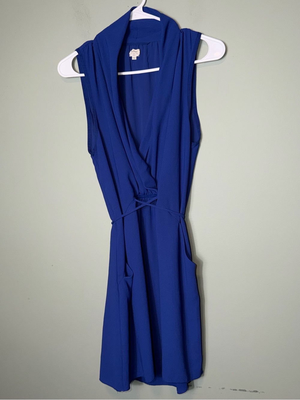 Wilfred (Aritzia) Sabine Royal Blue Faux Wrap Mini Dress w/ pockets small